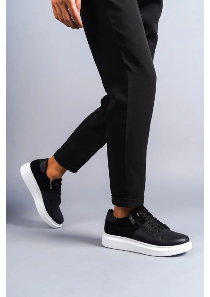 SLW155 Warrior Bağcıklı ve Fermuarlı Cilt Süet Erkek Günlük Sneaker Ayakkabı Csbt - Siyah fiyatları