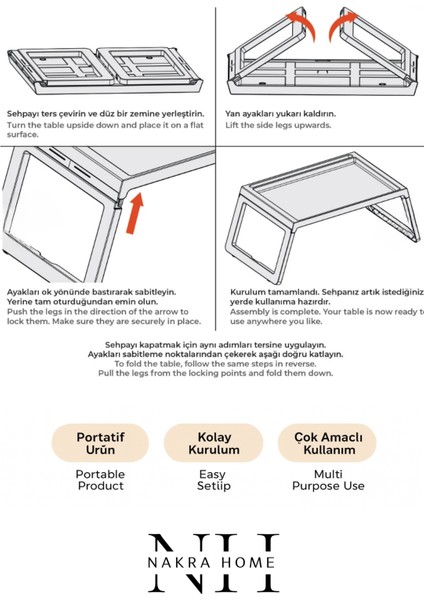 Katlanır Sehpa Tablet - Bilgisayar Sehpası Yatak Üstü Kahvaltı Sehpası , Oyun Masası “Toprak”