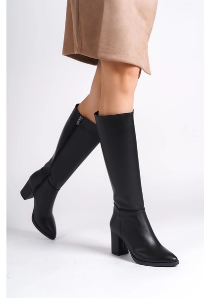 Fıorella Bağcıksız Fermuarlı Ortopedik Taban Kadın Çizme St - Siyah