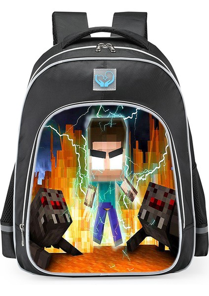 Omuz Okul Çantası Minecraft Ilkokul Öğrencileri Çok Fonksiyonlu Moda Omuz Yansıtıcı Sırt Çantası (Yurt Dışından)