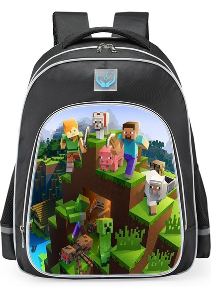 Omuz Okul Çantası Minecraft Ilkokul Öğrencileri Çok Fonksiyonlu Moda Omuz Yansıtıcı Sırt Çantası (Yurt Dışından)