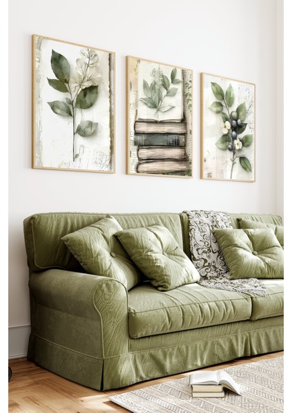 🌿 Kitap ve Doğa Temalı 3'lü Çerçeveli Tablo Seti🌿 CRV1095 23 x 32 fiyatları