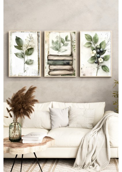 🌿 Kitap ve Doğa Temalı 3'lü Çerçeveli Tablo Seti🌿 CRV1095 23 x 32 indirimleri