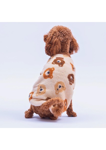 Bubu Cozy Peluş Sweat Ayı Desenli Kedi Köpek Sweati Kedi Köpek Kıyafeti Köpek Peluş Kolsuz Sweat Sıcak Tutan Süveter