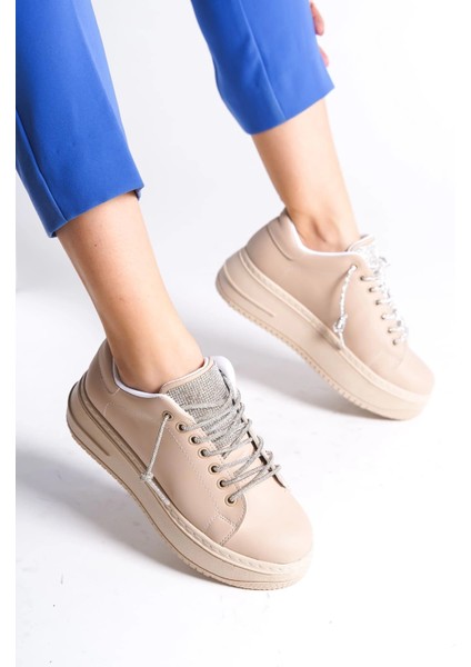 Della Bağcıklı Ortopedik Taban Taşlı Kadın Sneaker Spor Ayakkabı Tt - Ten