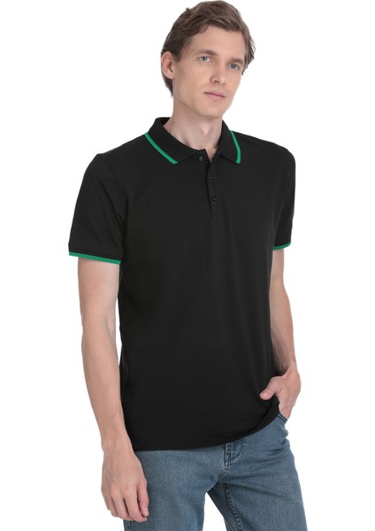 Siyah Regular Fit Polo Yaka Pamuklu Rayon Tişört modelleri