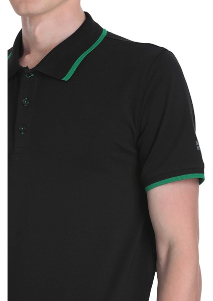 Siyah Regular Fit Polo Yaka Pamuklu Rayon Tişört fırsatları