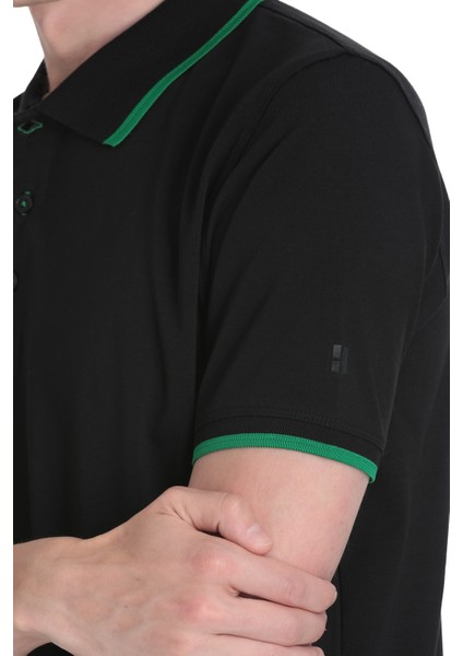 Siyah Regular Fit Polo Yaka Pamuklu Rayon Tişört indirimleri