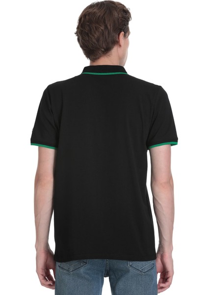 Siyah Regular Fit Polo Yaka Pamuklu Rayon Tişört
