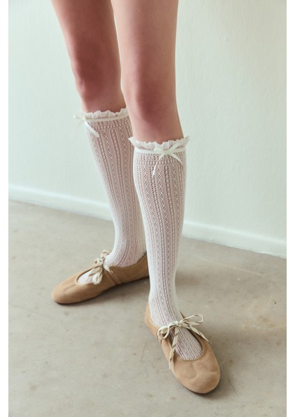 Marşmelov Fiyonk Detaylı File Pantolon Çorabı