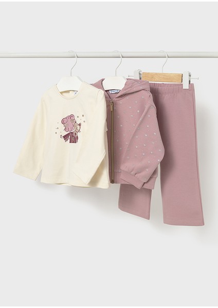 1-4 Yaş Arası Hırkalı Üçlü Takım - Pembe