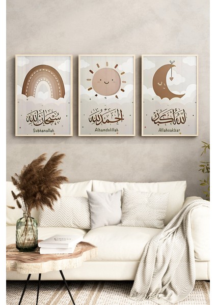 🌙 Çocuk Odası Için Islami 3'lü Tablo Seti – Subhanallah 🌈 Alhamdulillah ☀ Allahuakbar 🌙 CRV1093 23 x 32 indirimleri