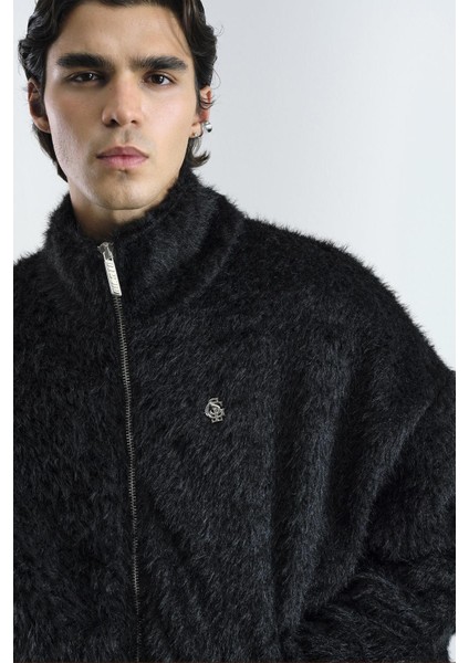 Fermuarlı Siyah Kürk Ceket