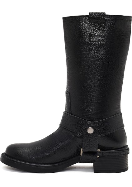 Kadın Siyah Deri Biker Çizme 25WFD1892FT fırsatları