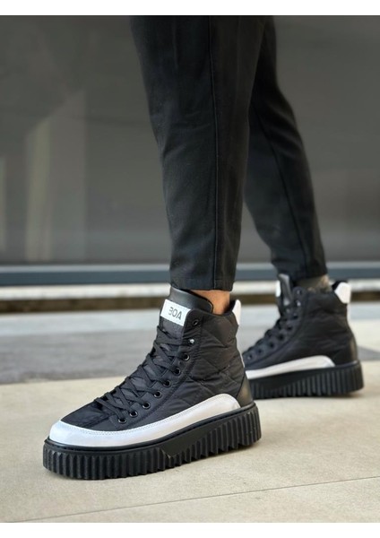 BA0811 Yüksek Taban Siyah Paraşüt Kumaş Beyaz Cilt Detaylı Yarım Bilek Spor Bot fırsatları