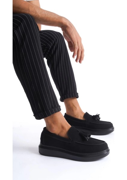 SLW154 Blaze Bağcıksız Püsküllü Süet Erkek Günlük Spor Klasik Ayakkabı Sst - Siyah