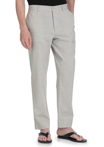 Gri Rahat Kesim Yandan Cepli Keten Jogger Pantolon