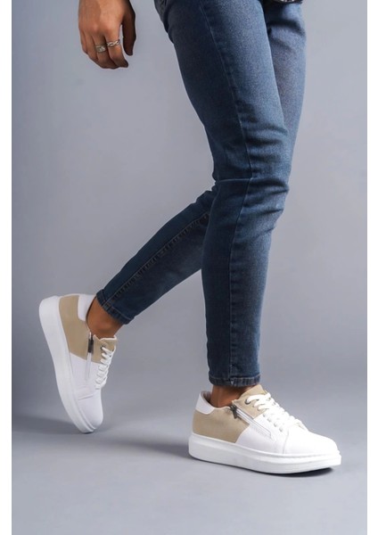 SLW155 Warrior Bağcıklı ve Fermuarlı Cilt Süet Erkek Günlük Sneaker Ayakkabı Csbt - Beyaz/krem fiyatları