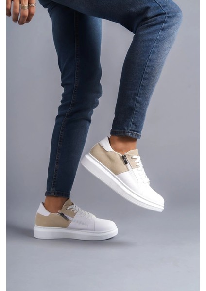 SLW155 Warrior Bağcıklı ve Fermuarlı Cilt Süet Erkek Günlük Sneaker Ayakkabı Csbt - Beyaz/krem modelleri