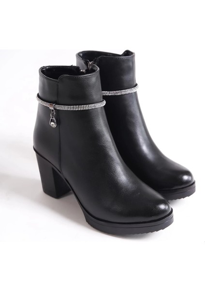 Arıa Fermuarlı Ortopedik Taban Taşlı Topuklu Kadın Bot St - Siyah fırsatları