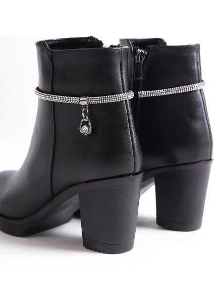 Arıa Fermuarlı Ortopedik Taban Taşlı Topuklu Kadın Bot St - Siyah indirimleri