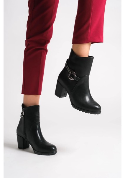Edna Fermuarlı Ortopedik Taban Taşlı Topuklu Kadın Bot St - Siyah modelleri