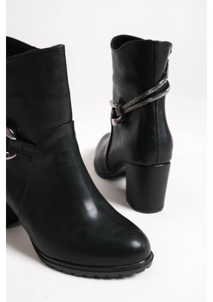 Edna Fermuarlı Ortopedik Taban Taşlı Topuklu Kadın Bot St - Siyah indirimleri