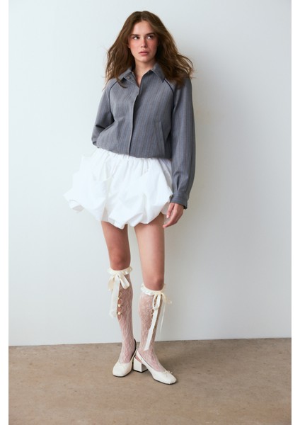 Marsmelov Çiçek Desenli Fiyonklu File Külotlu Çorap