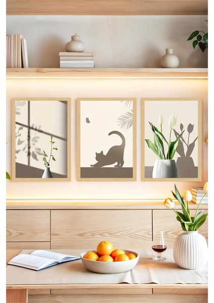 🌿 Bitki ve Gölge Temalı Çerçeve Görünümlü 3’lü Tablo Seti (13X17 - 21X30 - 30X40 Cm) 🌿 🌟 CRVS1096 13 x 17