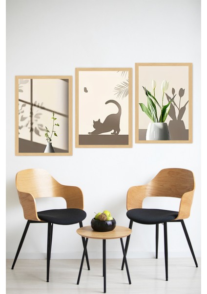 🌿 Bitki ve Gölge Temalı Çerçeve Görünümlü 3’lü Tablo Seti (13X17 - 21X30 - 30X40 Cm) 🌿 🌟 CRVS1096 13 x 17 modelleri