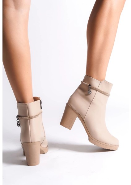 Arıa Fermuarlı Ortopedik Taban Taşlı Topuklu Kadın Bot Tt - Ten modelleri