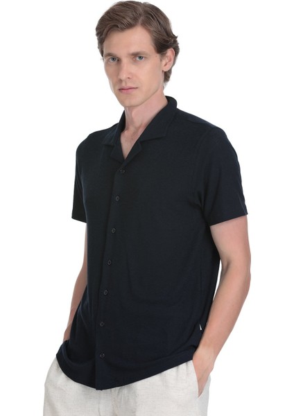 Lacivert Regular Fit Apaş Yaka Gömlek