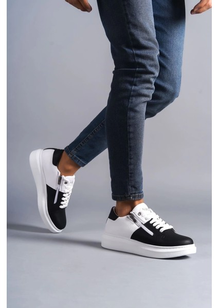 SLW155 Warrior Bağcıklı ve Fermuarlı Cilt Erkek Günlük Sneaker Ayakkabı Cbt - Beyaz/siyah