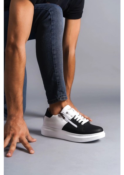 SLW155 Warrior Bağcıklı ve Fermuarlı Cilt Erkek Günlük Sneaker Ayakkabı Cbt - Beyaz/siyah fiyatları
