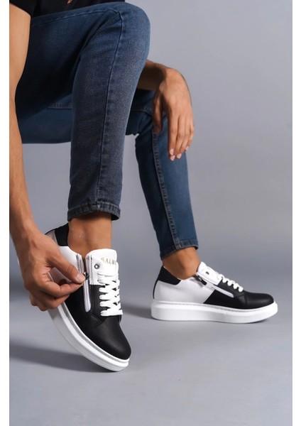 SLW155 Warrior Bağcıklı ve Fermuarlı Cilt Erkek Günlük Sneaker Ayakkabı Cbt - Beyaz/siyah modelleri