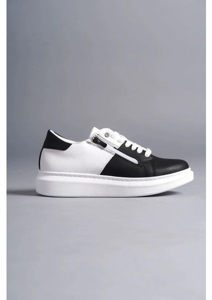 SLW155 Warrior Bağcıklı ve Fermuarlı Cilt Erkek Günlük Sneaker Ayakkabı Cbt - Beyaz/siyah fırsatları