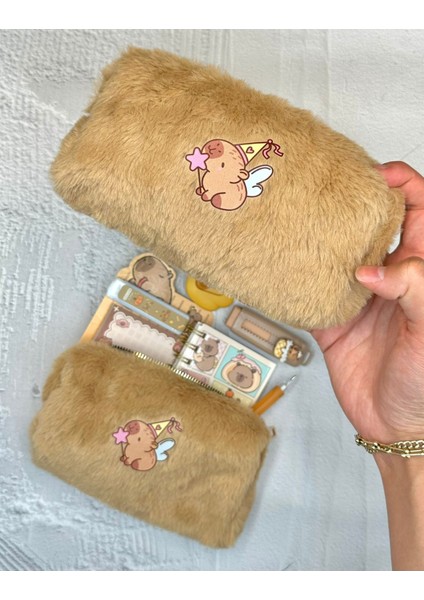 Tatlı Melek Capybara Pofuduk Peluş Çanta Kahverengi / Kalemlik / Toparlayıcı / Kalem Kutu