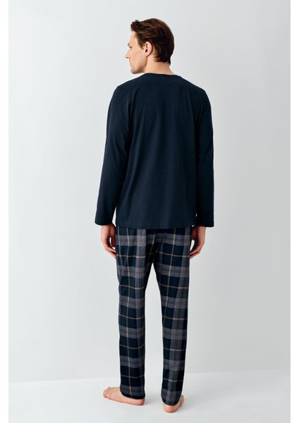 Erkek %100 Pamuklu 4 Mevsim Cepli Uzun Kol Ekose Pijama Takım fırsatları