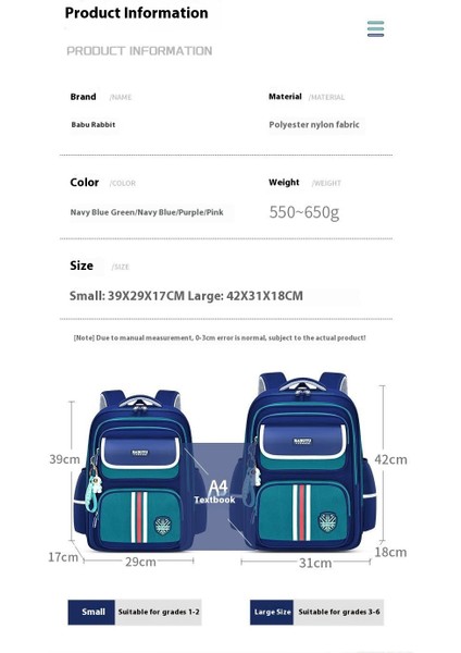 Çocuk Okul Çantası Bir, Üç, Altı Sınıflar Hafif Geniş Kapasiteli Erkek ve Kız Ilkokul Öğrencileri Omuz Çantası (Yurt Dışından) fiyatları