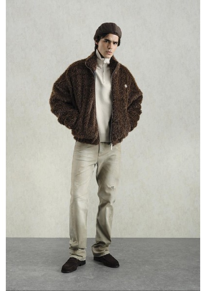 Fermuarlı Kahverengi Kürk Ceket