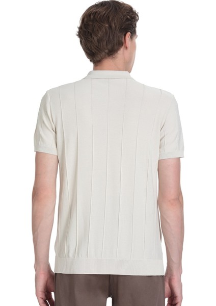 Ekru Regular Fit Polo Yaka Rayon Tişört indirimleri