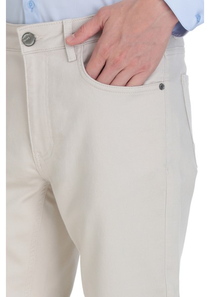 Ekru Slim Fit 5 Cep Pamuklu Kanvas Pantolon modelleri