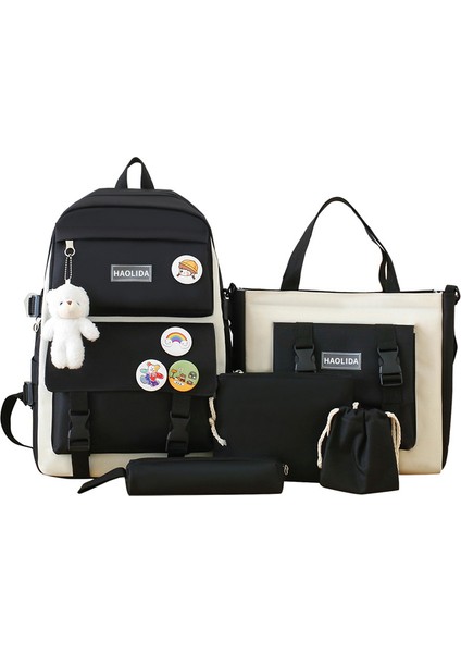 Dört Takım Sırt Çantası Büyük Kapasiteli Beş Takım Omuz Çantası Harajuku Rüzgarının Kore Versiyonu Öğrenci Okul Çantası Seti (Yurt Dışından)