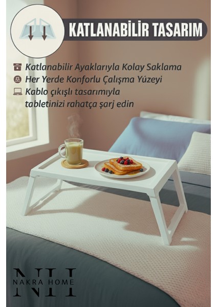 Katlanır Sehpa Tablet - Bilgisayar Sehpası Yatak Üstü Kahvaltı Sehpası , Oyun Masası “Beyaz”