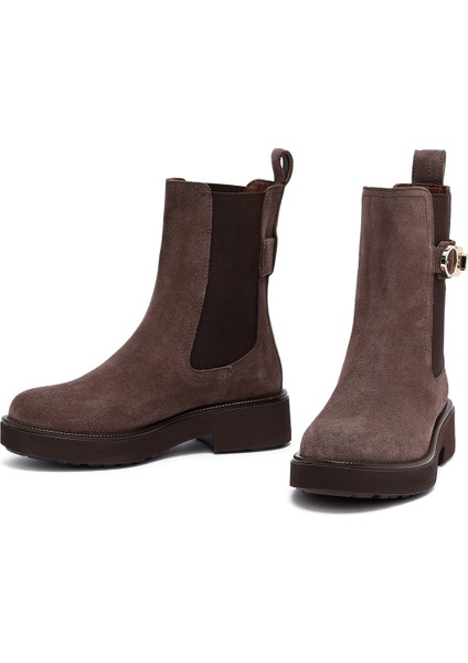 Kadın Vizon Kalın Tabanlı Süet Deri Chelsea Bot 25WFD202010 modelleri