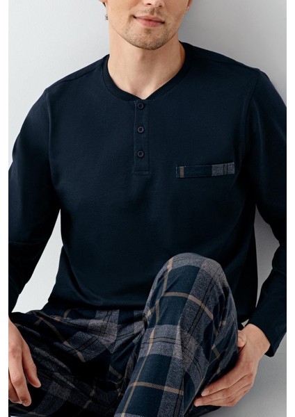 Erkek %100 Pamuklu 4 Mevsim Cepli Uzun Kol Ekose Pijama Takım modelleri