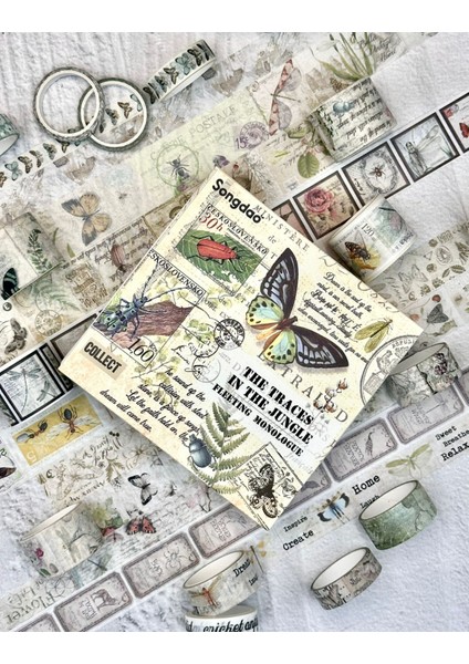 Vintage Çiçek ve Kelebek Temalı 20’li Washi Bant The Traces In The Jungle Fleeting Monologue Serisi indirimleri