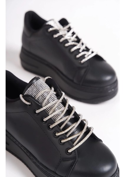 Della Bağcıklı Ortopedik Taban Taşlı Kadın Sneaker Spor Ayakkabı St - Siyah indirimleri