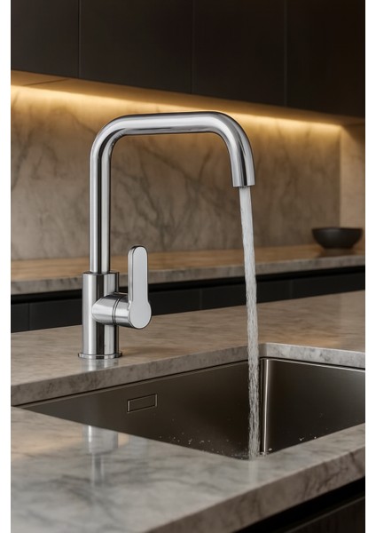 Cırcırlı Boru Lotus Eviye Mutfak Bataryası Sıcak Soğuk Girişli - 2 Yıl Garantili