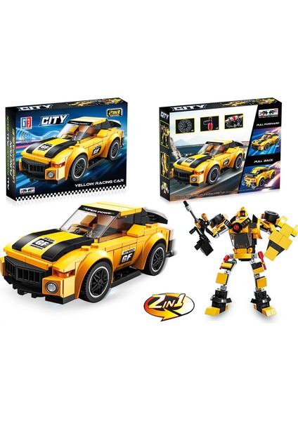Çek Bırak Dönüşebilen 2in1 Blok Arabalar - Sarı 200 Parça
